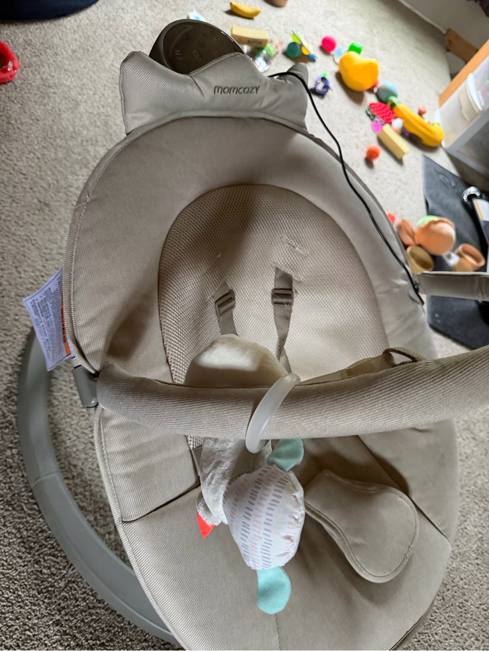 Momcozy Beige Baby Bouncer with Cozy Seat and Toy Bar